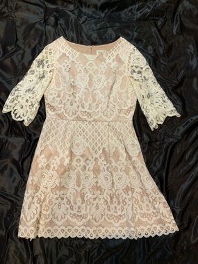 Eliza J Blush Pink Lace Midi Dress